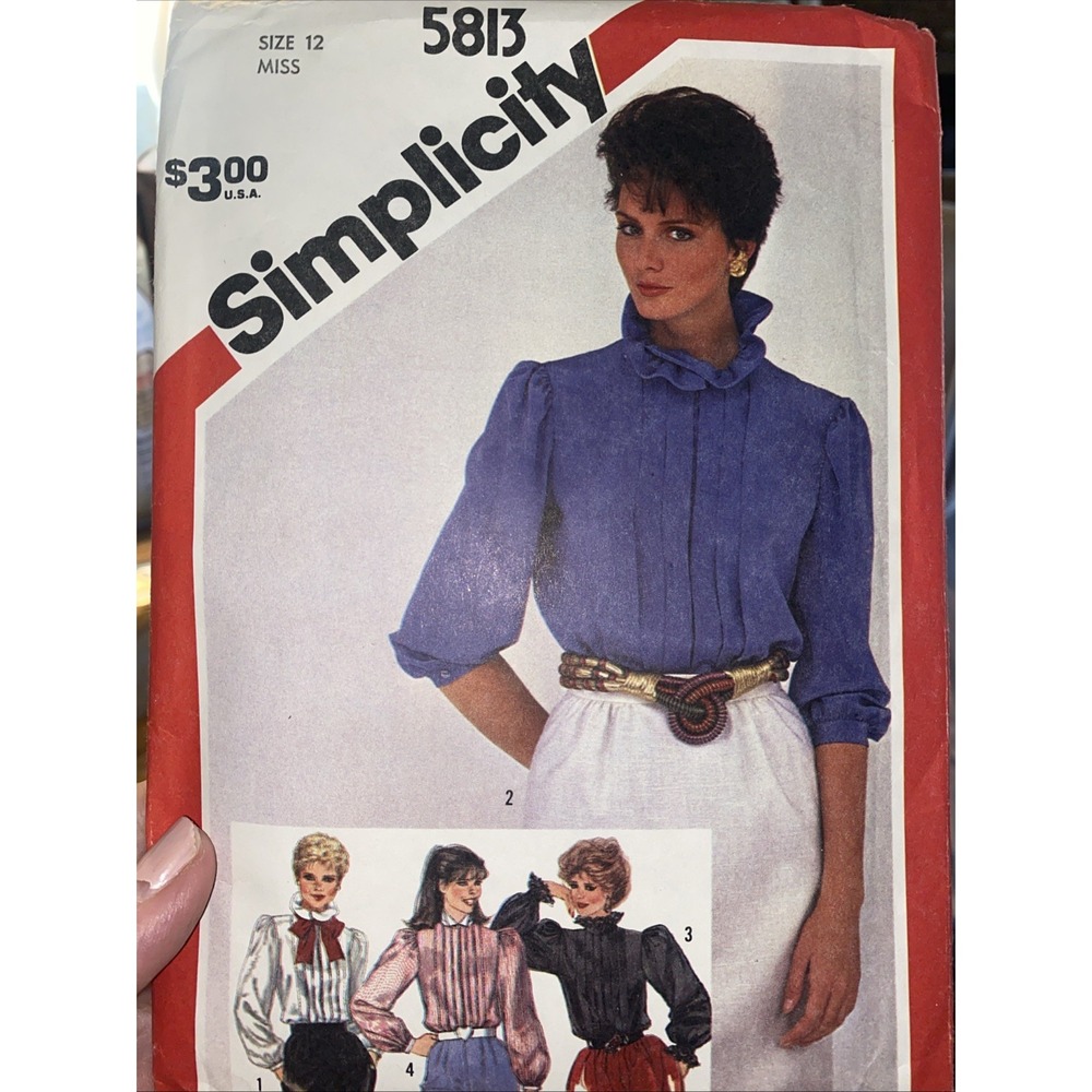 Vintage Simplicity 5813 Blouse Sewing Pattern Size 12 Misses Tucked Ruffle Top